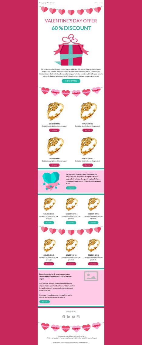 Email template preview of template: Shop Our Valentine offer discount