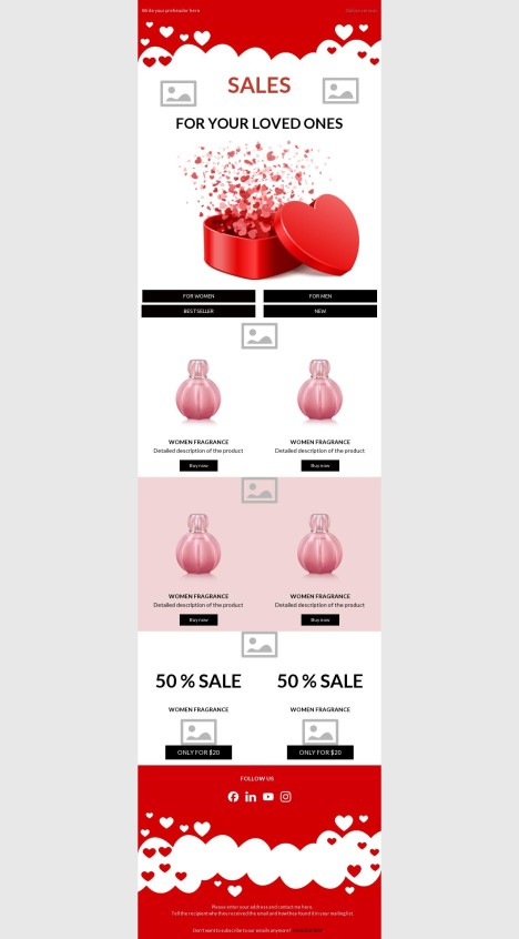 Email template preview of template: Be Mine, Valentine: Exclusive Offers