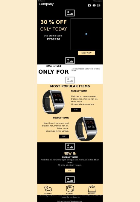 Email template preview of template: Unbeatable Cyber Monday Deals