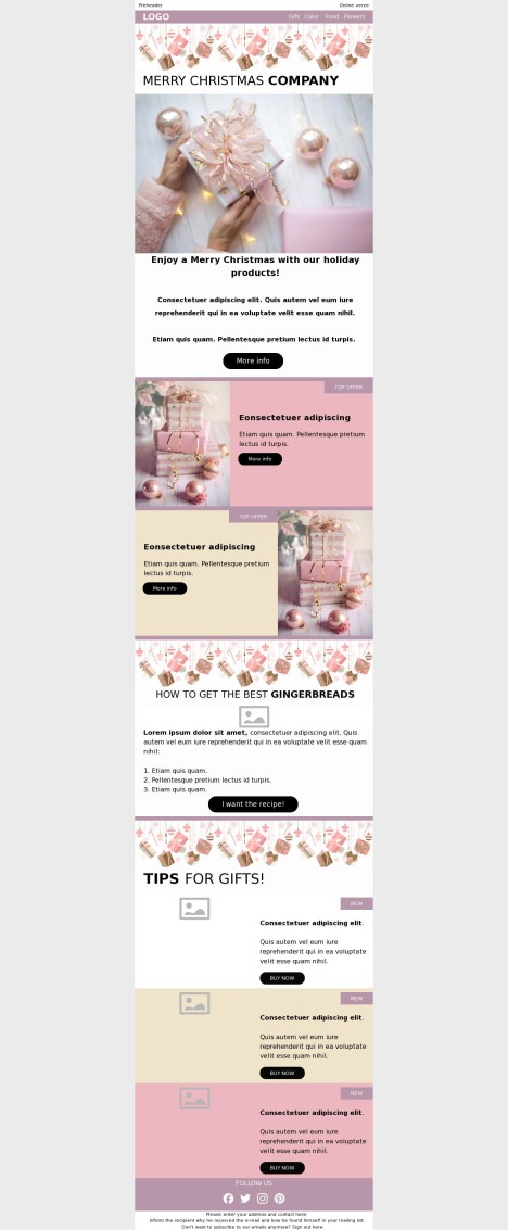 Email template preview of template: Merry Christmas with holiday products