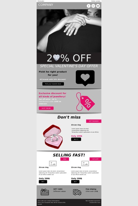 Email template preview of template: Special Valentine's day offer