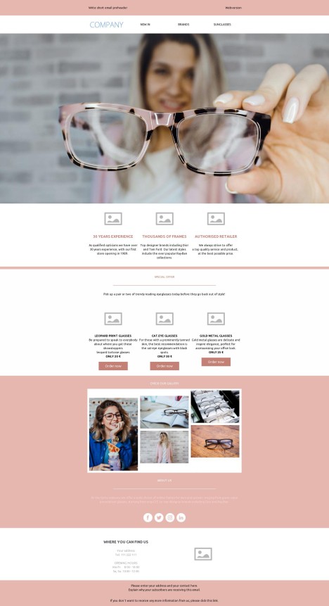 Email template preview of template: Sunglasses special offer