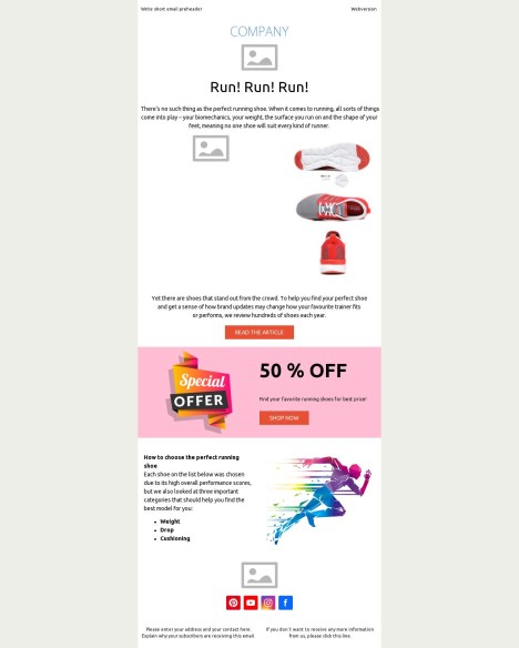 Email template preview of template: Running Shoes Sale