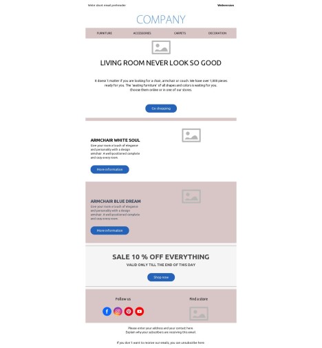 Email template preview of template: Furniture company sale