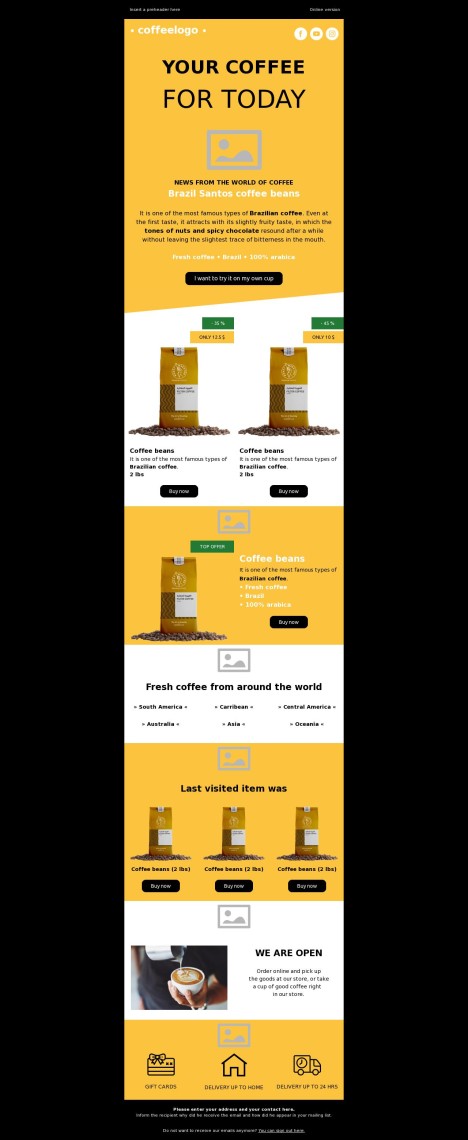 Email template preview of template: Brazilian coffee store