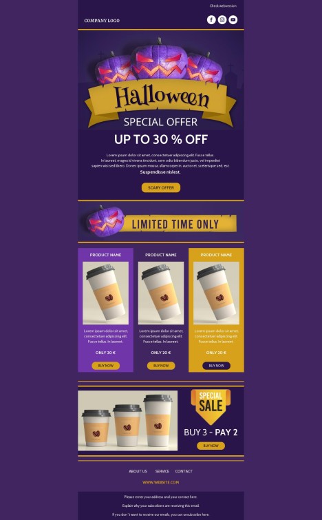 Email template preview of template: Halloween special offer