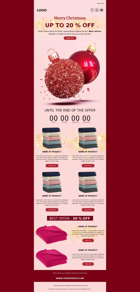 Email template preview of template: Towels and blankets x-mas sale