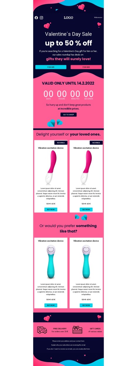Email template preview of template: Valentine´s Day Gift Sale