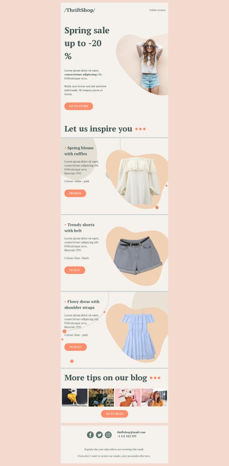 Email template preview of template: Spring sale up for store