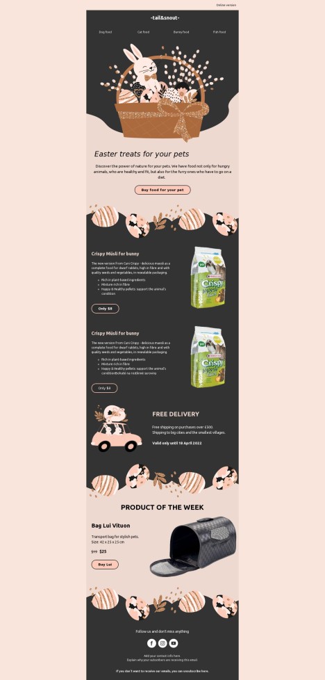 Email template preview of template: GreenPaws Easter Feast