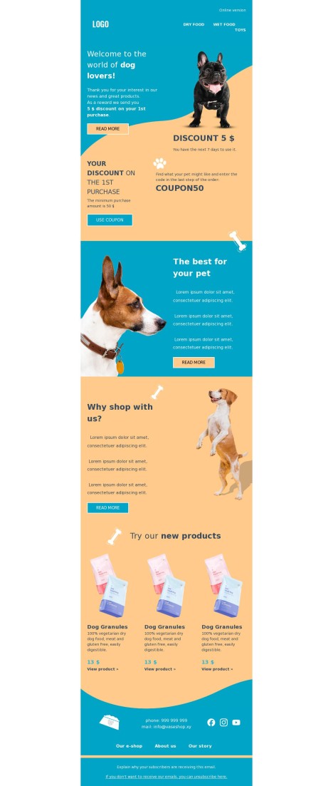 Email template preview of template: Pet Store Products Discount