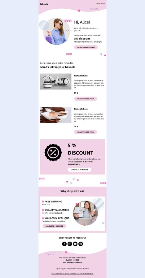 Email template preview of template: An Abandoned Cart Email