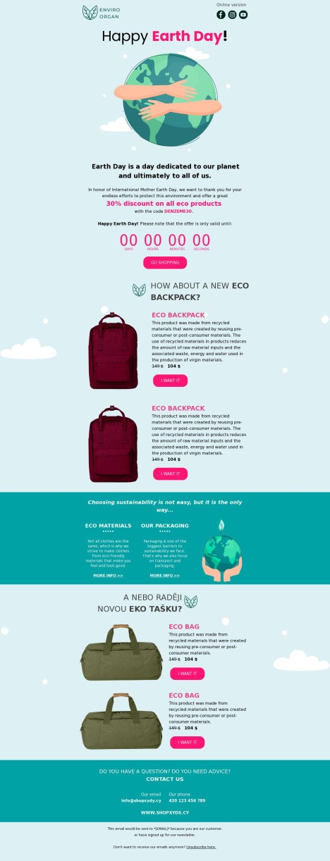 Email template preview of template: Earth Day template