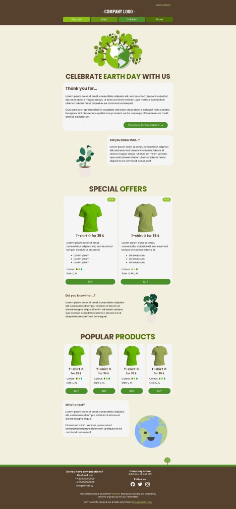 Email template preview of template: Earth Day template new