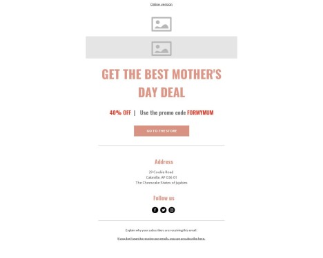 Email template preview of template: Mother's Day Promo Code