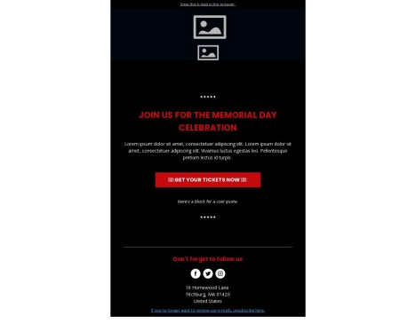 Email template preview of template: Memorial Day Event invitation