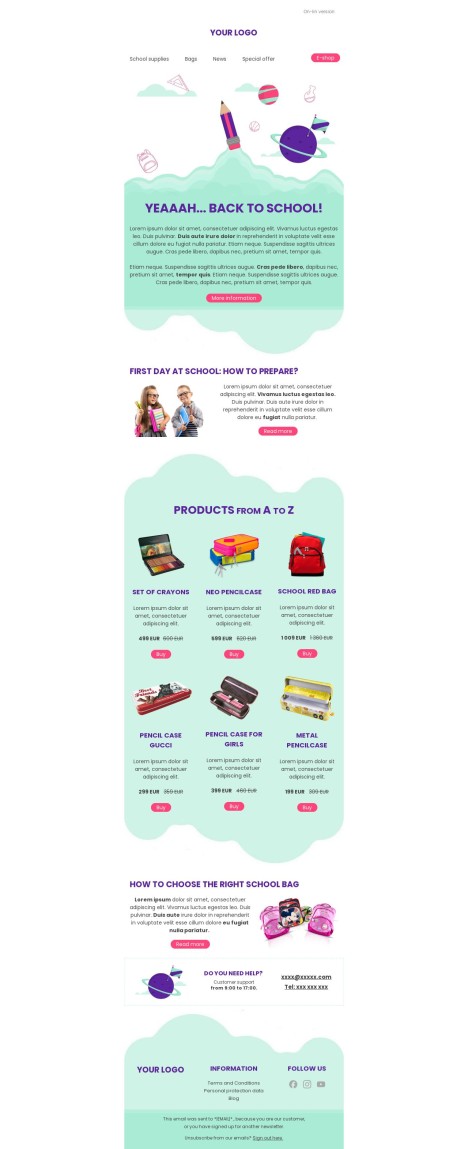 Email template preview of template: Back to School, how to prepare