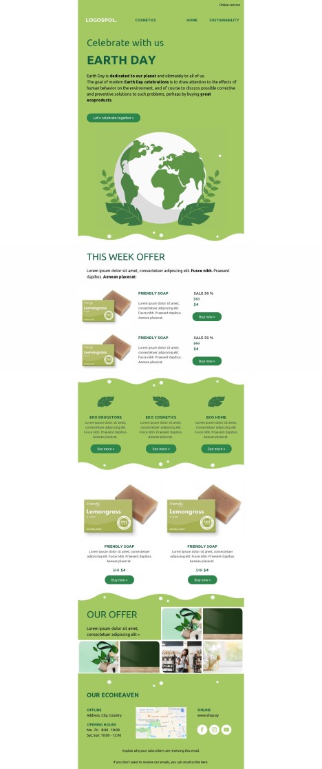 Email template preview of template: Earth Day