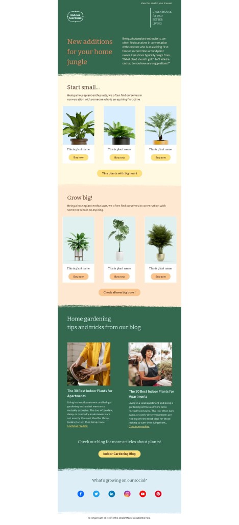 Email template preview of template: Green garden plants