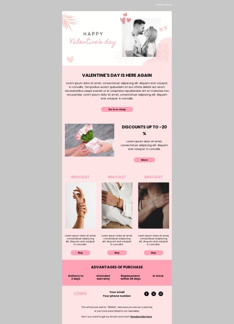 Email template preview of template: Valentine's day
