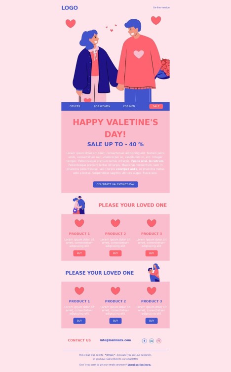 Email template preview of template: Valentine's day