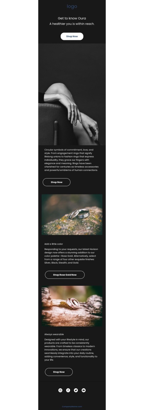 Email template preview of template: Design rings