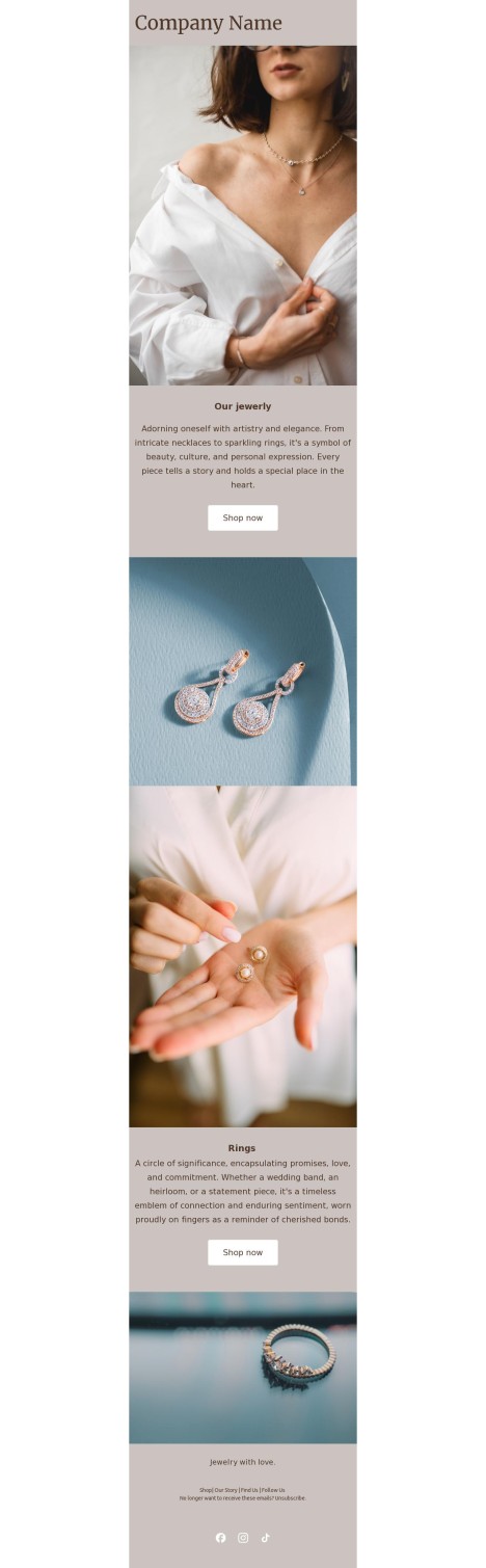 Email template preview of template: Company for jewerly