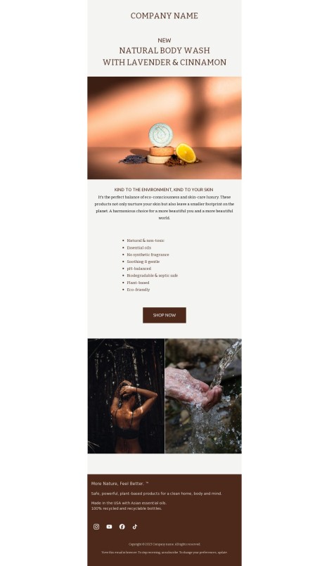 Email template preview of template: Natural body wash