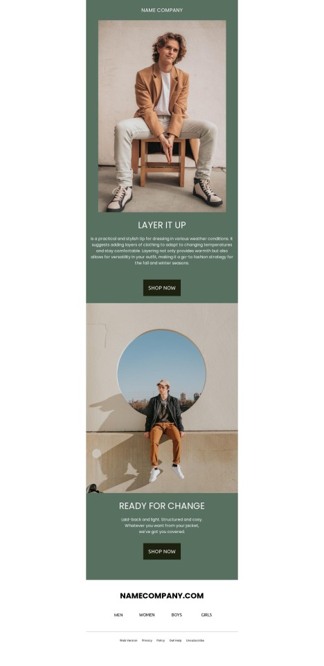 Email template preview of template: Clothing store