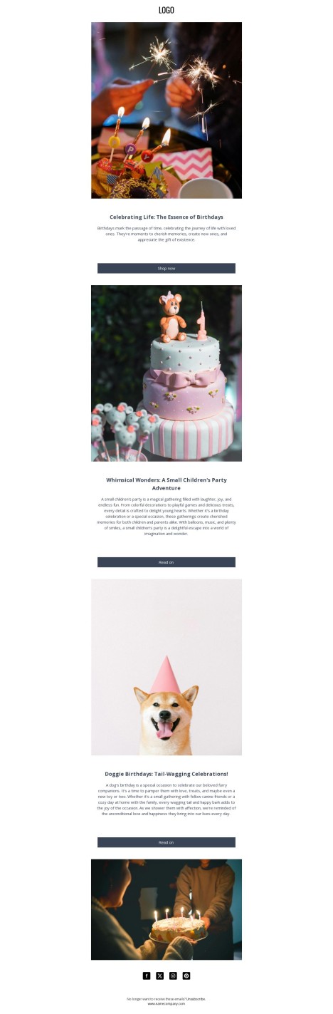 Email template preview of template: Birthday article