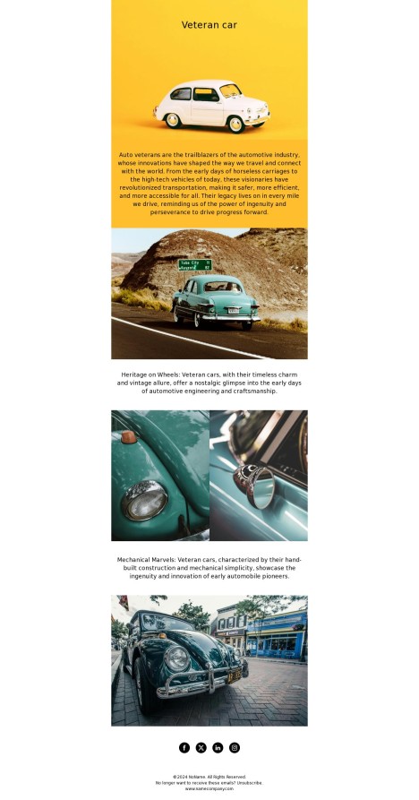 Email template preview of template: Veteran car article