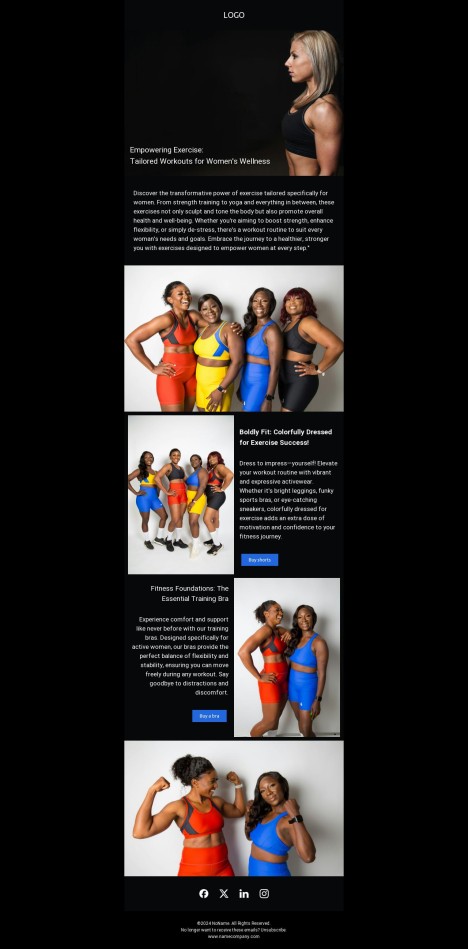 Email template preview of template: Fitness clothes