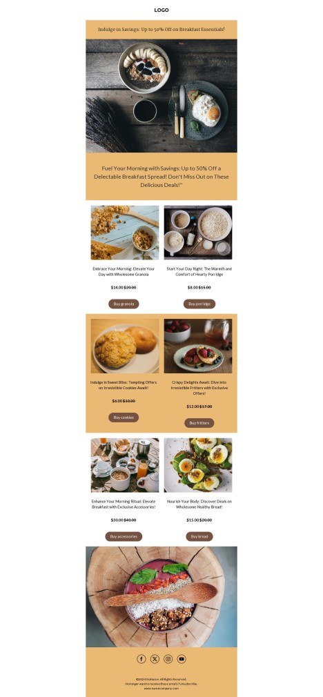 Email template preview of template: Fitness healty breakfast