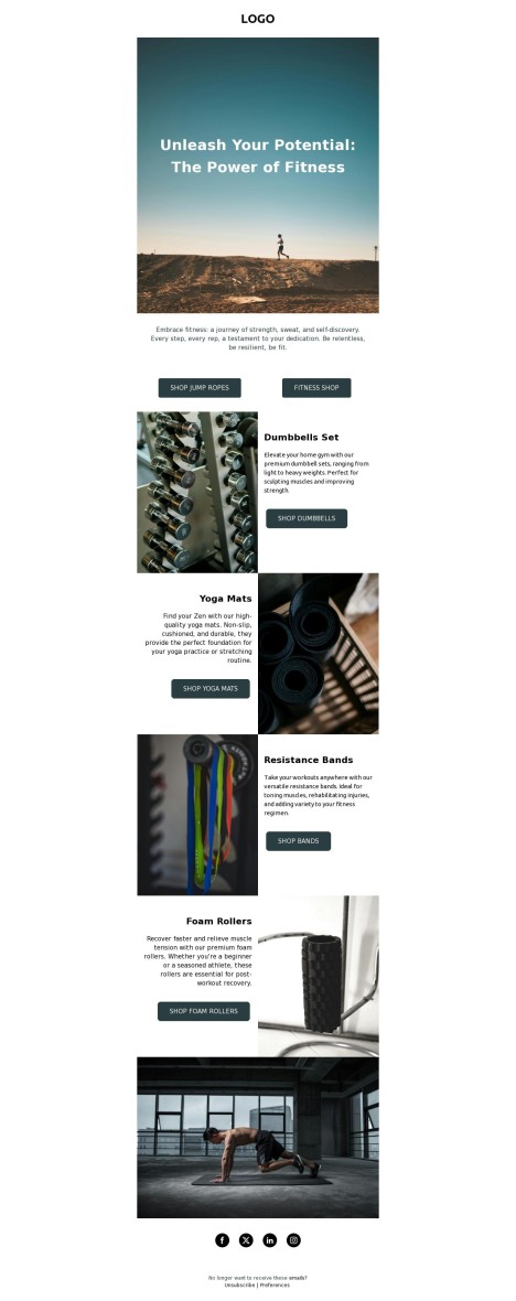 Email template preview of template: Fitness product