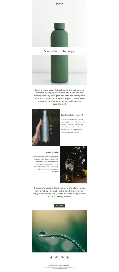 Email template preview of template: Drink water properly