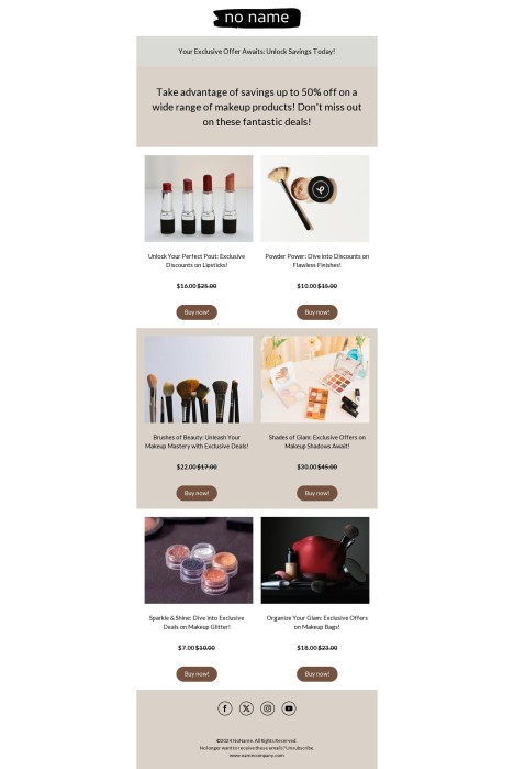 Email template preview of template: Beauty makeup product