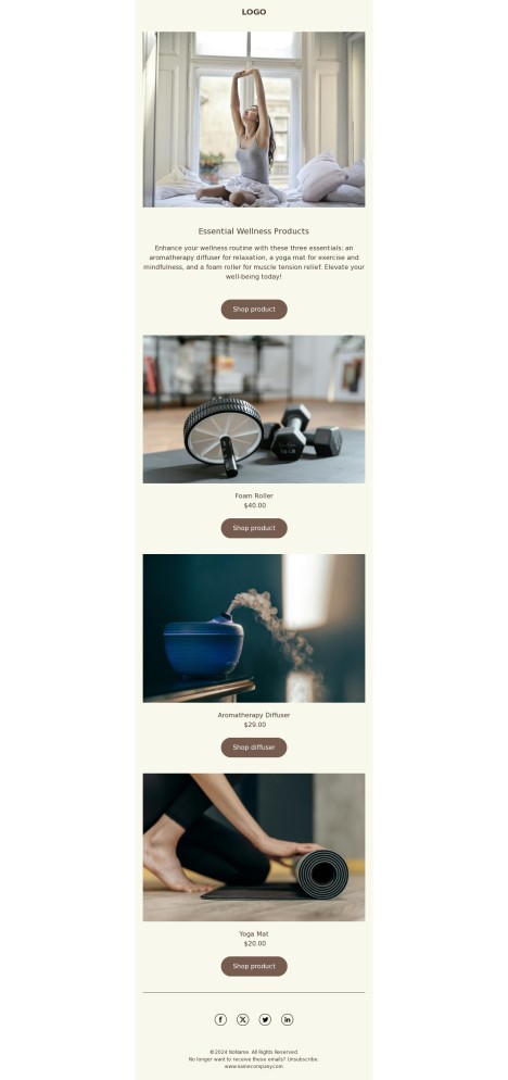 Email template preview of template: Wellness product