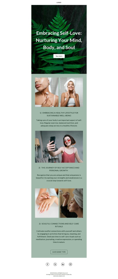 Email template preview of template: Self-Love article