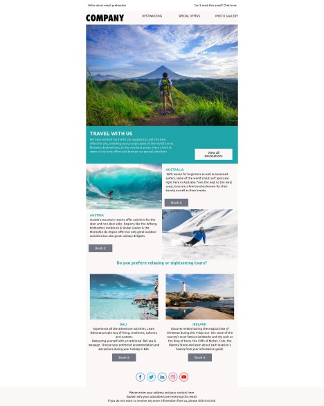 Email template preview of template: Travel With Us