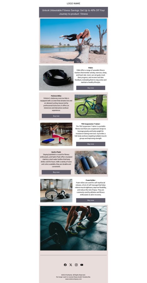 Email template preview of template: Journey to product  fitness