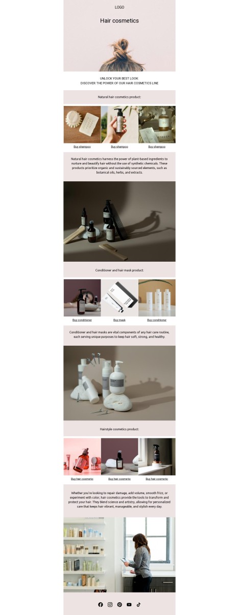 Email template preview of template: Hair cosmetics product