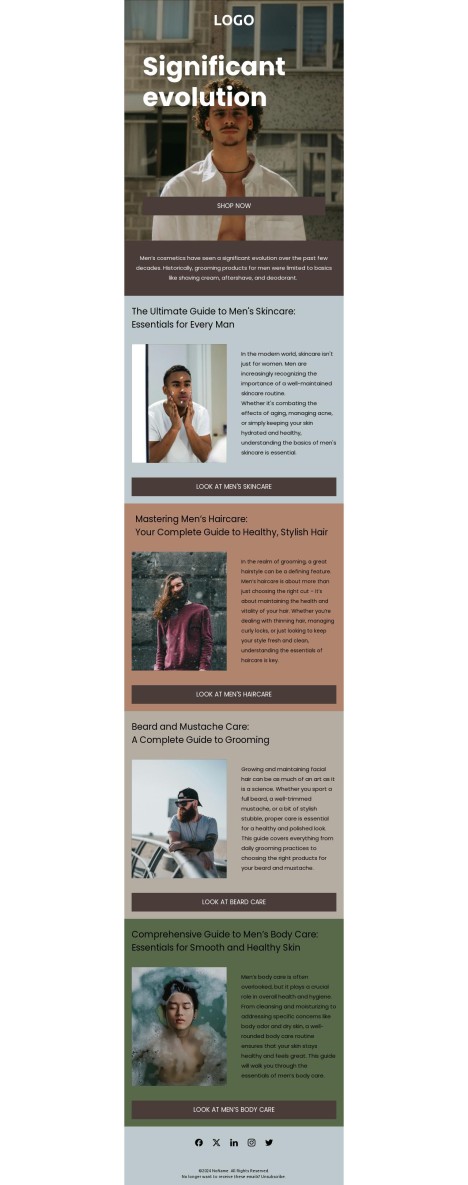 Email template preview of template: Men's cosmetics