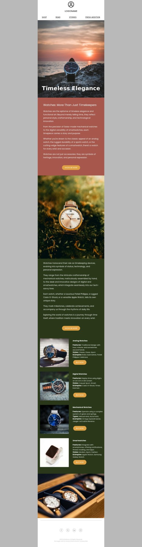 Email template preview of template: Watches: More Than Just Timekeepers