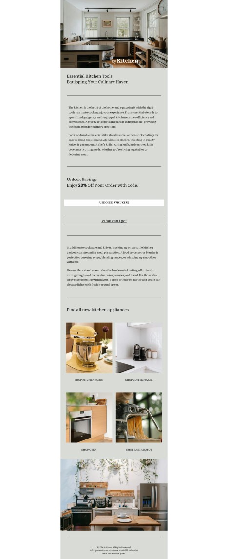 Email template preview of template: Essential Kitchen Tools