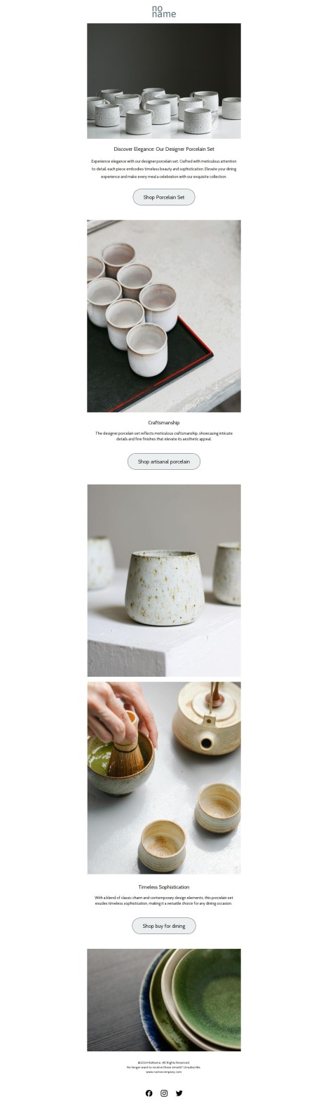 Email template preview of template: Set of designer porcelain