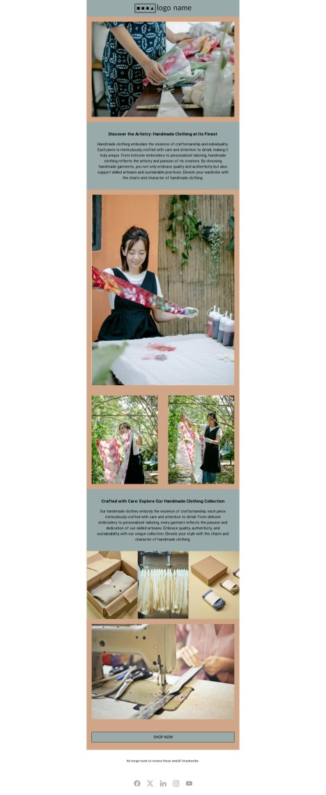 Email template preview of template: Article Handmade Clothing