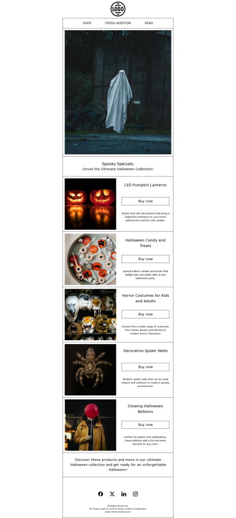 Email template preview of template: Halloween product