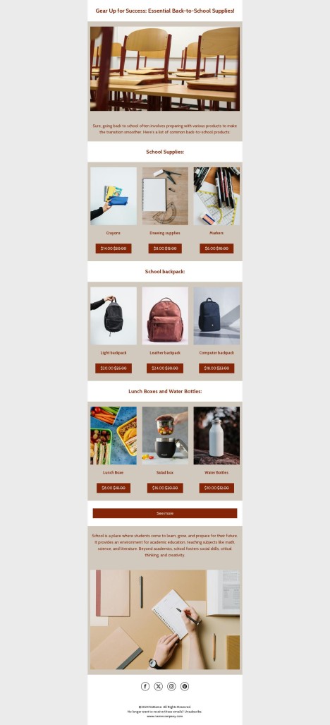Email template preview of template: Back to School Supplies!