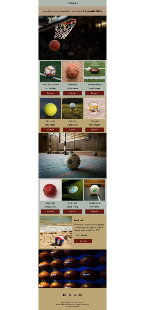 Email template preview of template: School sport ball