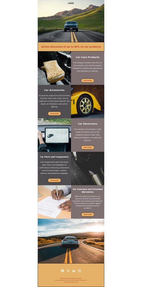 Email template preview of template: Action discounts on car